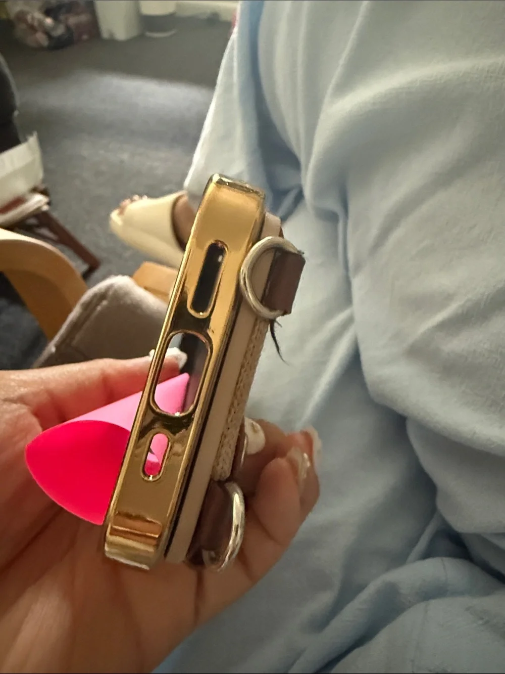 Brown Faux Leatherette iPhone 16 Pro Case with Gold Ring Holder